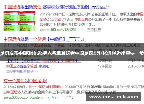 足协发布44家俱乐部准入名单意味着中国足球职业化进程迈出重要一步